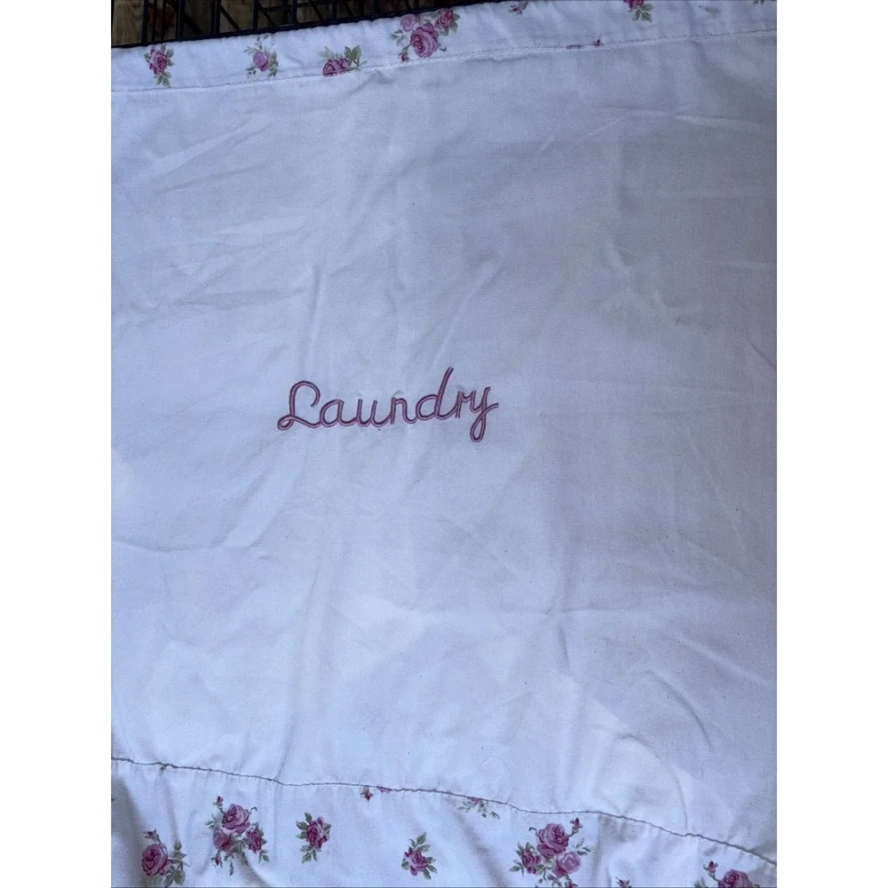 Cloth Laundry Bag Drawstring Floral Retro Flower Pink White Green